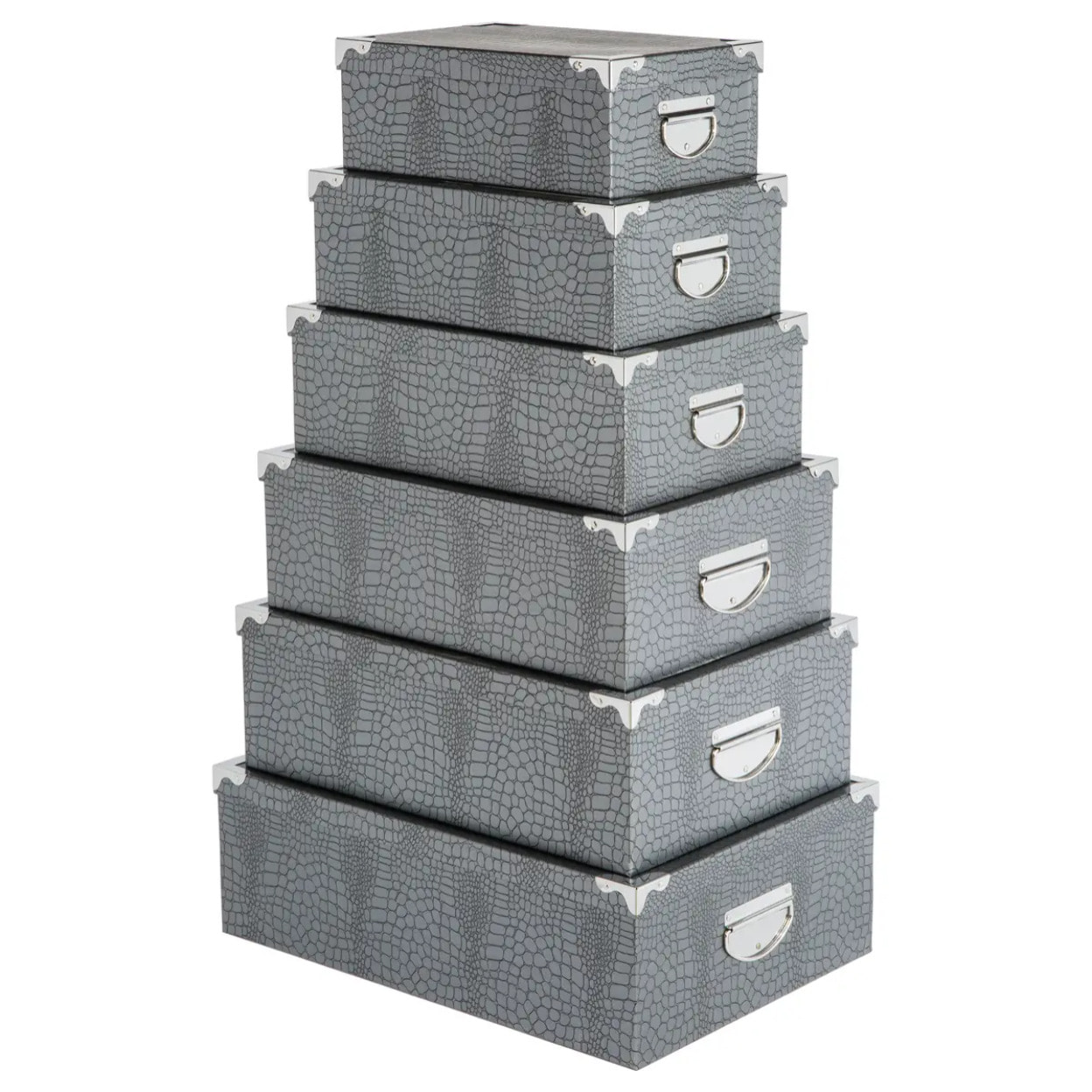 6 boîtes coin métal "Croco" gris