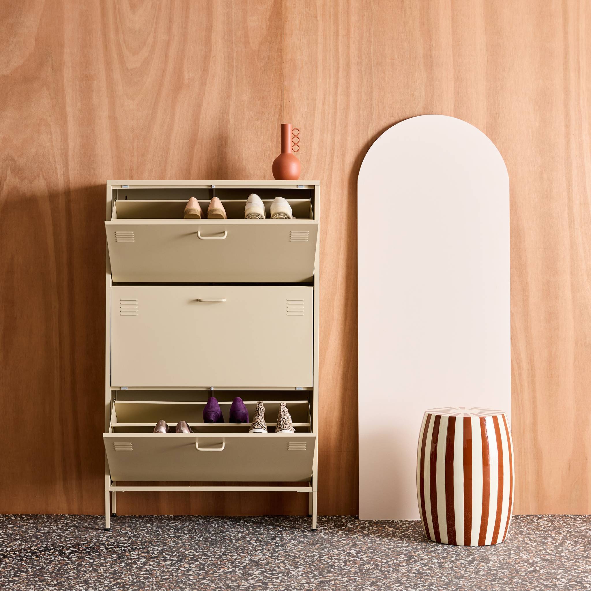 Meuble à chaussures industriel métal 3 abattants ALABAMA