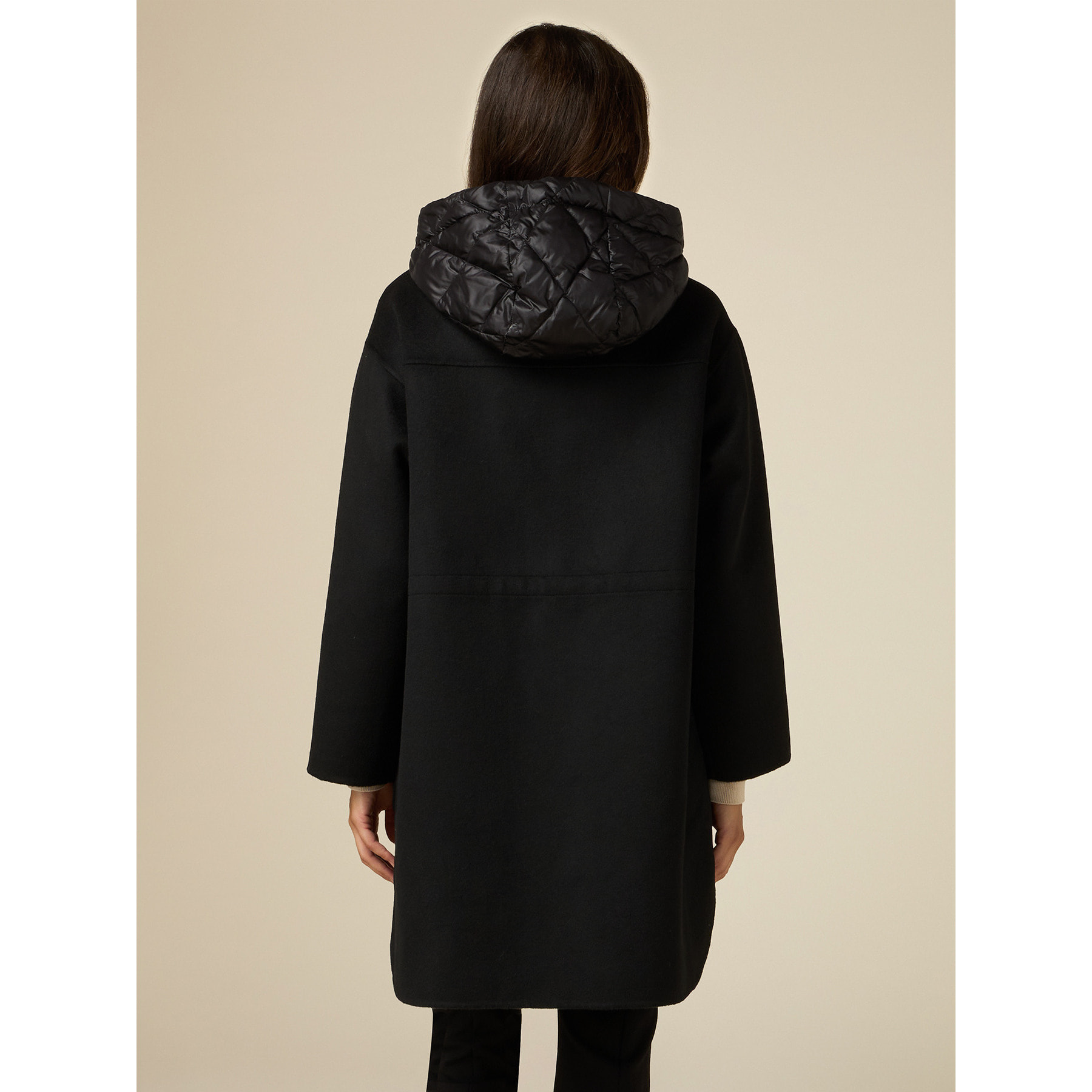 Oltre - Abrigo de paño con capucha de nailon - Negro