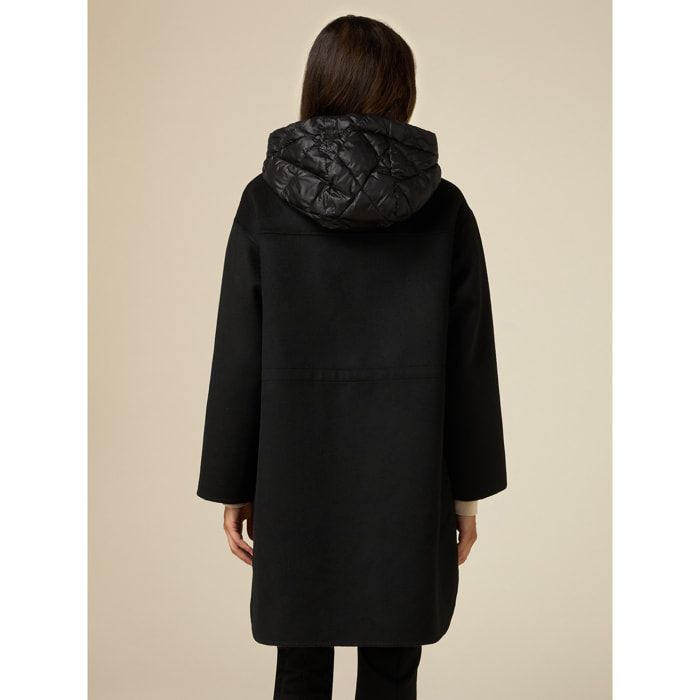 Oltre - Abrigo de paño con capucha de nailon - Negro