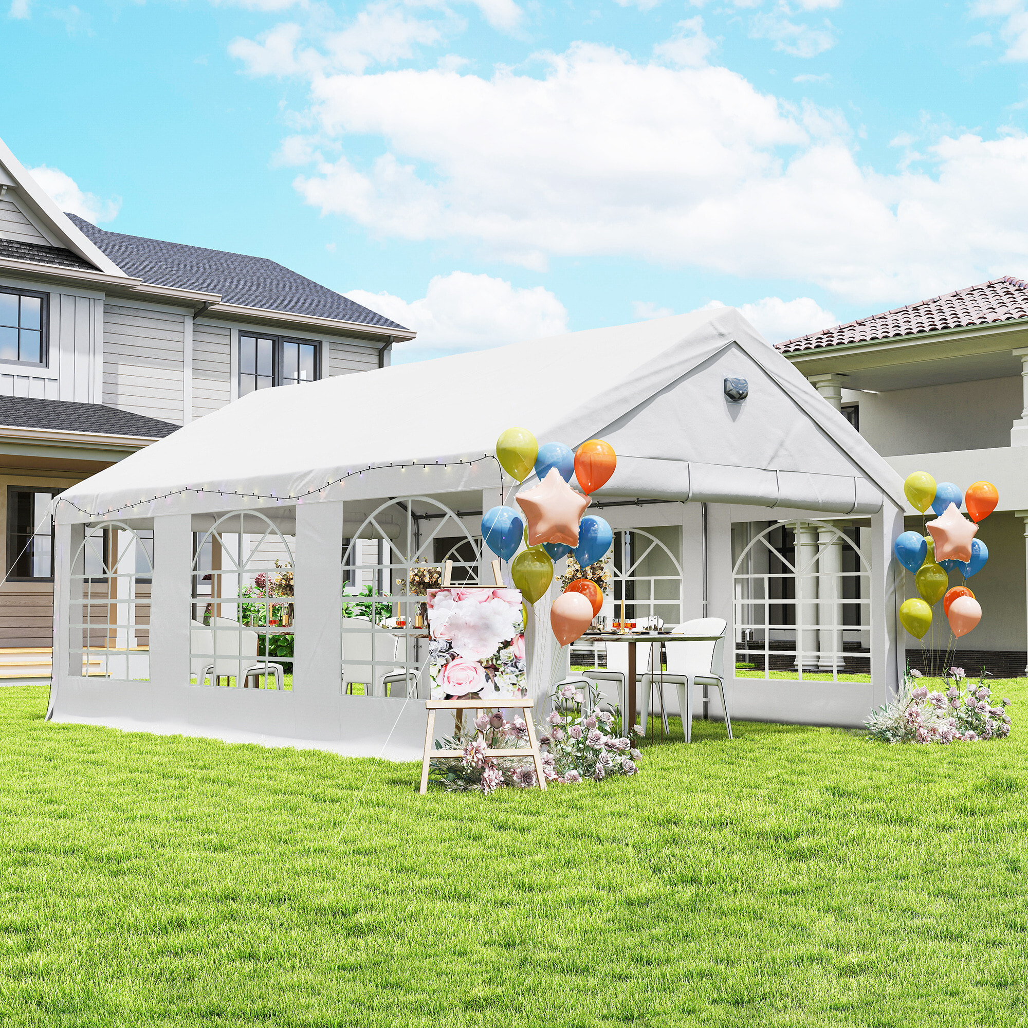 Tente de réception tonnelle de jardin 4 parois amovibles portes zippées 6 x 4 x 3 m acier galvanisé PE blanc