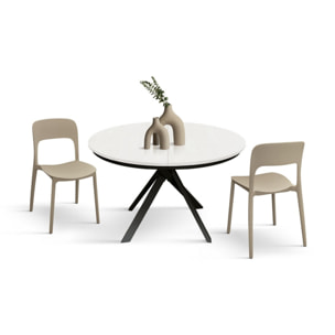 Tavolo rotondo PANTELLERIA in legno effetto bianco frassinato con gambe incrociate in metallo antracite, allungabile ⌀120 cm - ⌀170 cm