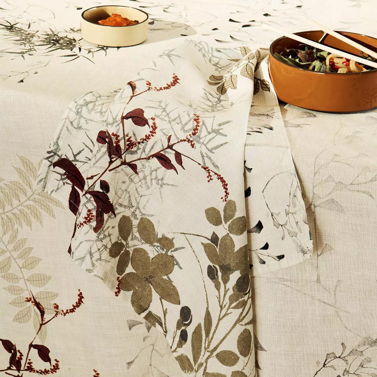 Serviette lin & coton lavé 150 g/m² imprimé beige Bambous parchemin