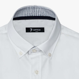 camicia uomo 1 bottone button down slim Satin Unito Bianco