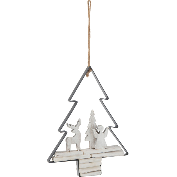 J-Line suspension sapin de Noël + Personnages - bois/métal - blanc
