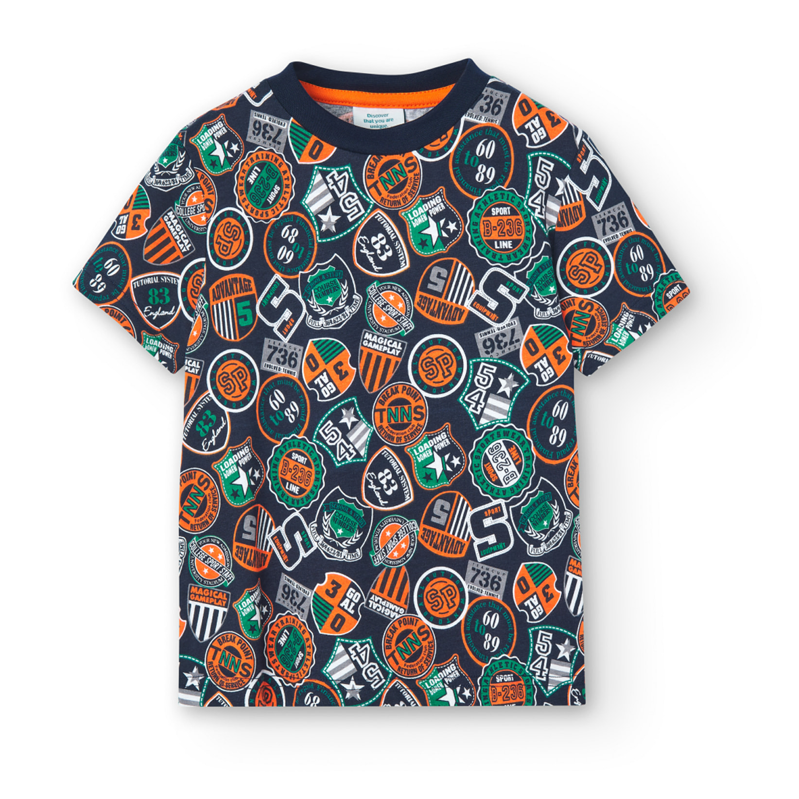 Camiseta estampada niÃ±o, algodÃ³n, mangas cortas, azul marino