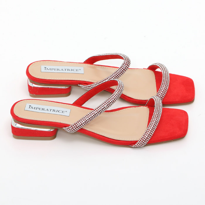 Sandali bassi in simil camoscio con fasce ricoperte di strass