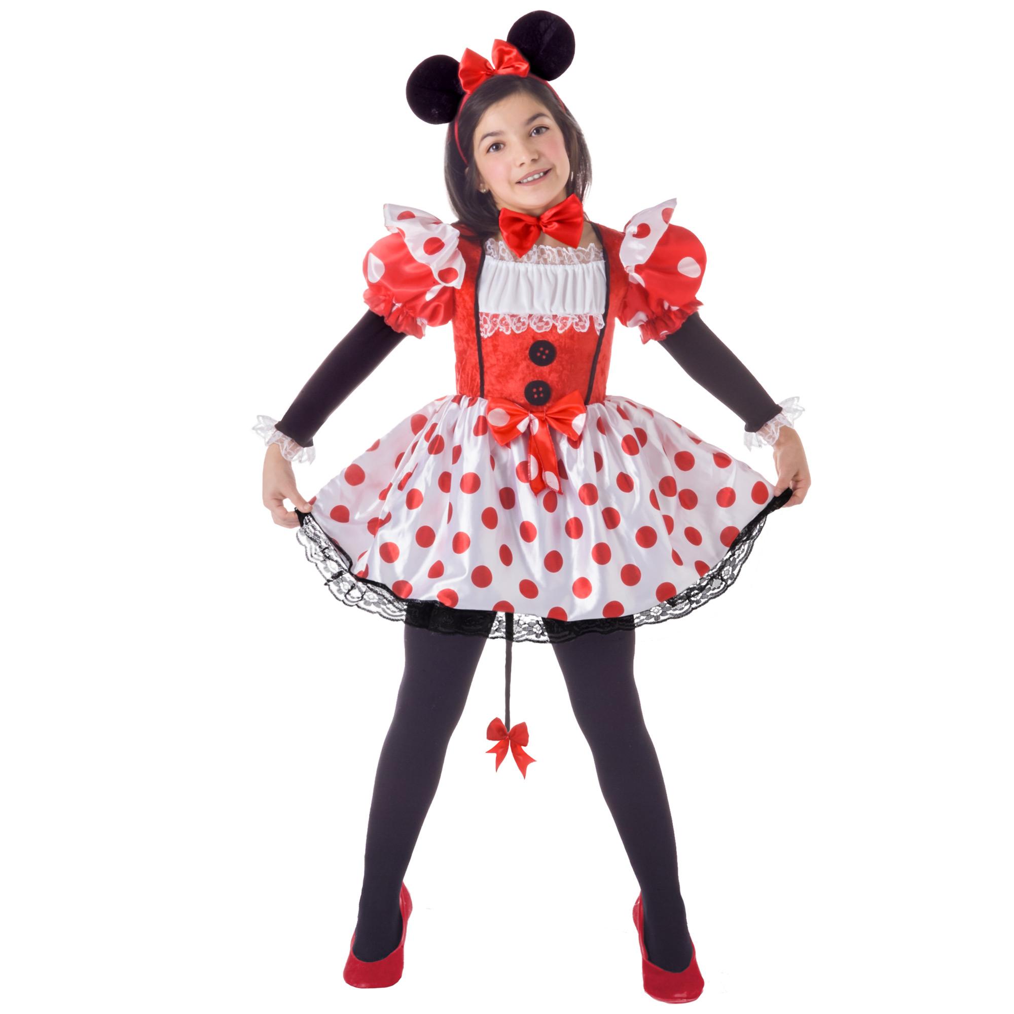 Abito Costume Carnevale Topina Pois Bianco Rosso Nero Bambina