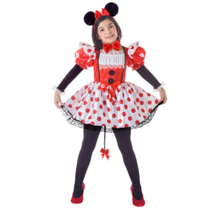 Abito Costume Carnevale Topina Pois Bianco Rosso Nero Bambina