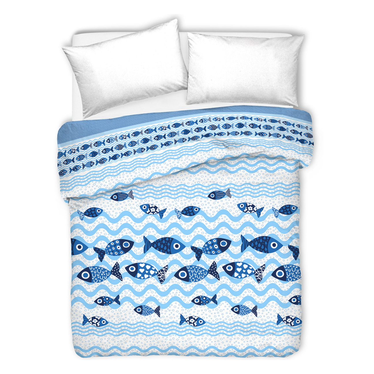 Copriletto di cotone pesciolini blu 100% cotone