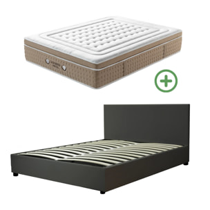 Ensemble matelas Bali & lit coffre Colisée | Mémoire de forme et ressorts ensachés | Grande capacité de stockage | Simili cuir | Noir