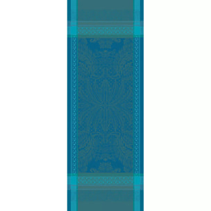 Chemin de table pur coton anti tache motif jacquard Isaphire emeraude