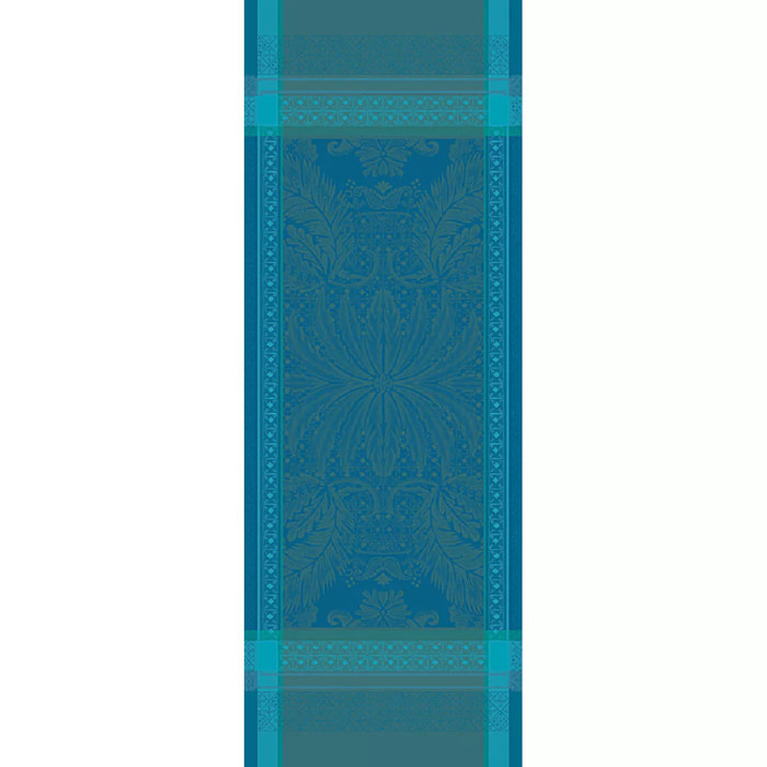 Chemin de table pur coton anti tache motif jacquard Isaphire emeraude