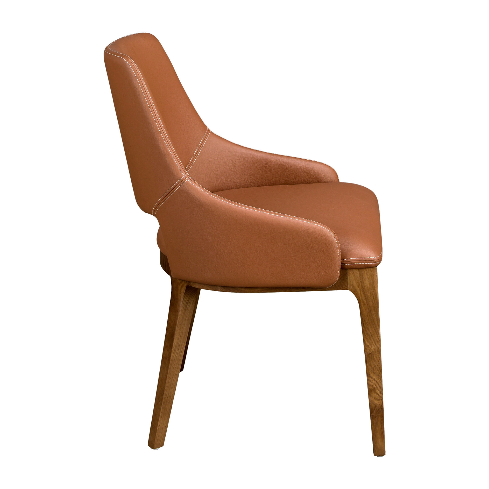 Silla con asiento y respaldo tapizados en polipiel marrón patas de madera chapada en nogal natural 54x61x83cm