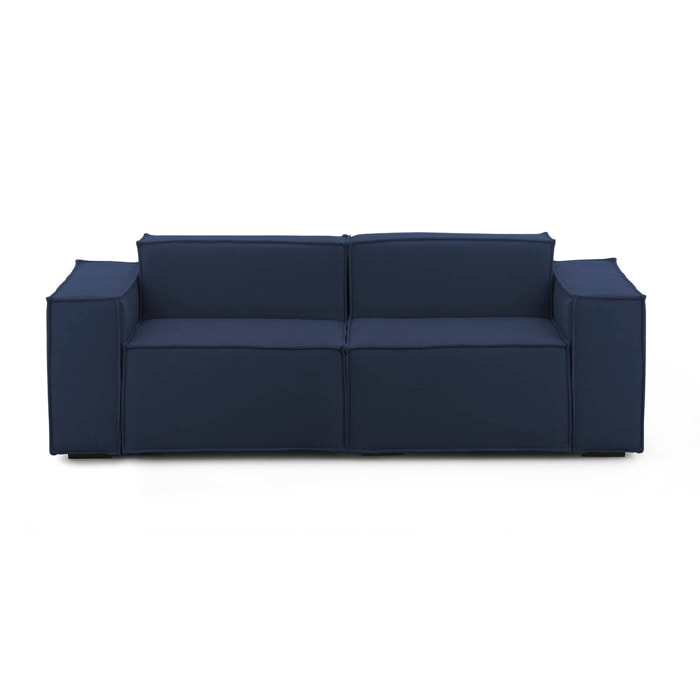 Divano fisso Paola, Divano componibile a 2 posti lineare, 100% Made in Italy, Sofà moderno da soggiorno in tessuto, Cm 220x95h70, Blu