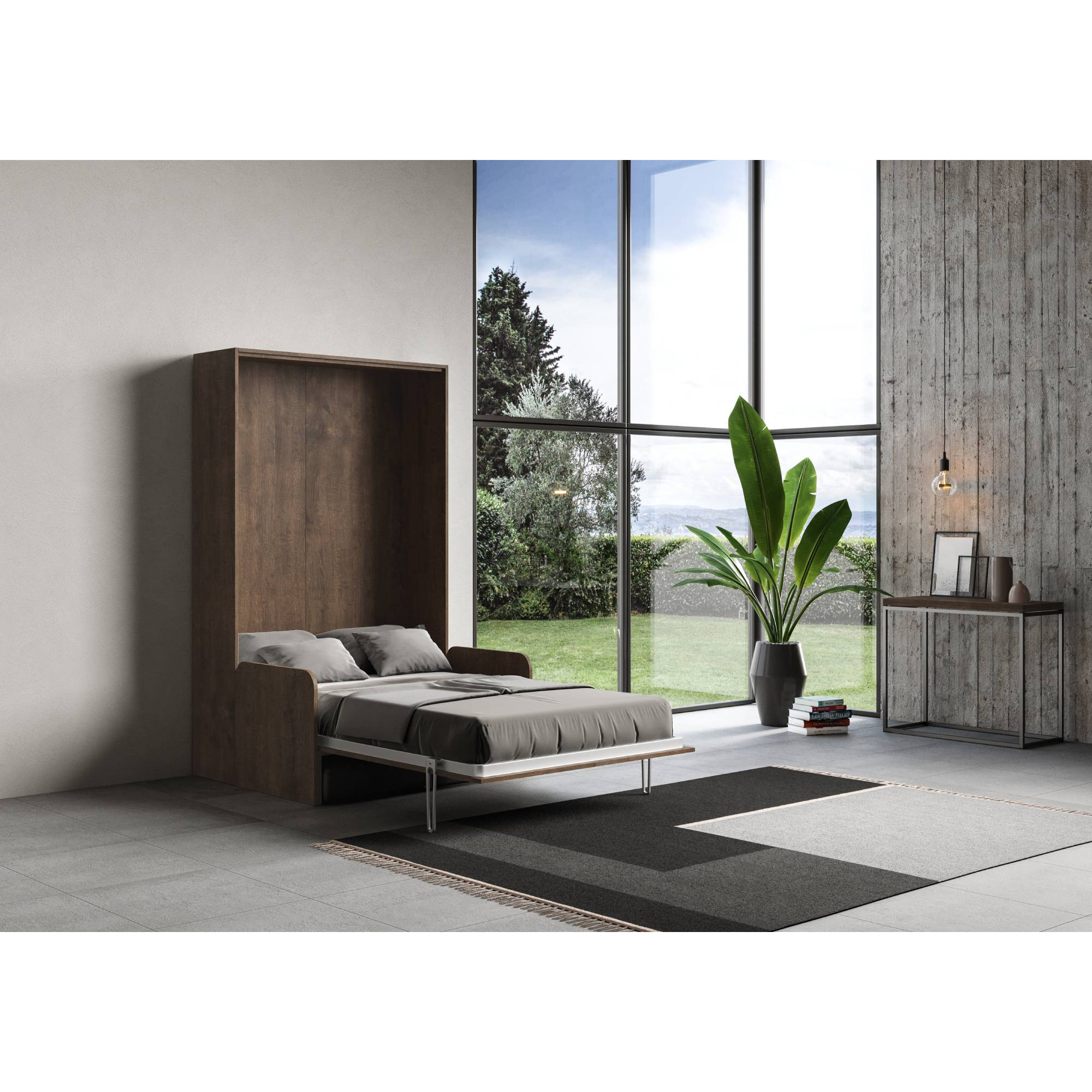 Armoire Lit escamotable vertical double 140 KENTARO avec canapé Noyer (ALESSIA 20)