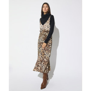 Abito combinato con gonna plissettata a stampa animalier