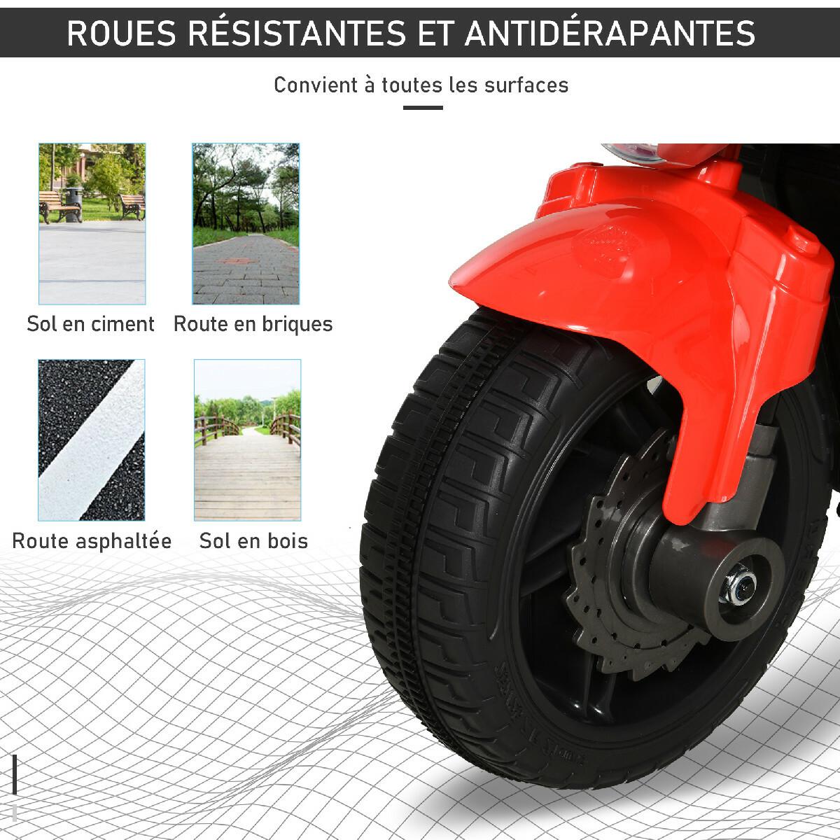 Moto électrique enfants 6 V 5 Km/h max. marche AV/AR effets lumineux et sonore rouge noir