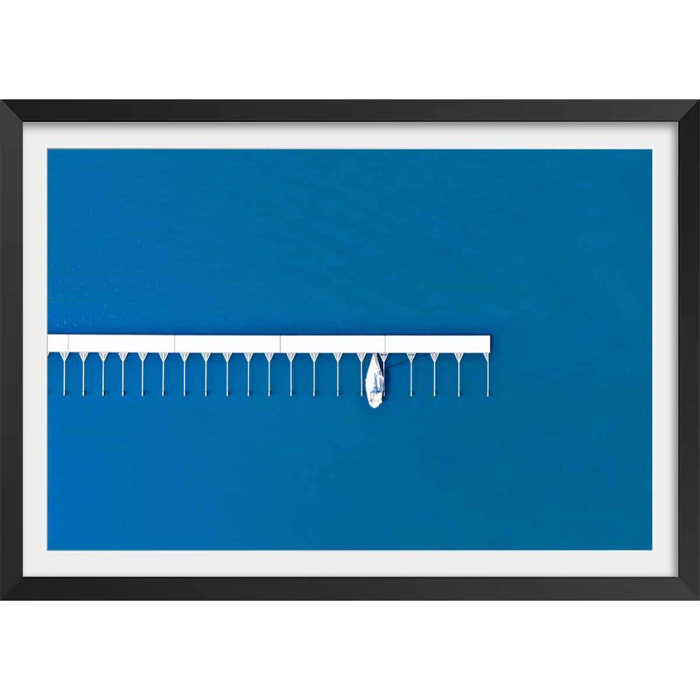 Poster deco mer embarcadère Affiche + cadre en bois - Noir