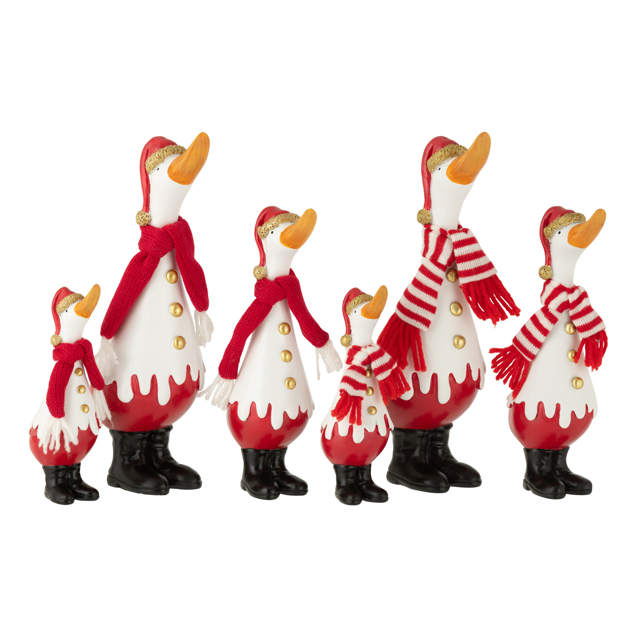 J-Line figurine Canard Hiver - polyrésine - blanc/rouge - large - 2 pièces