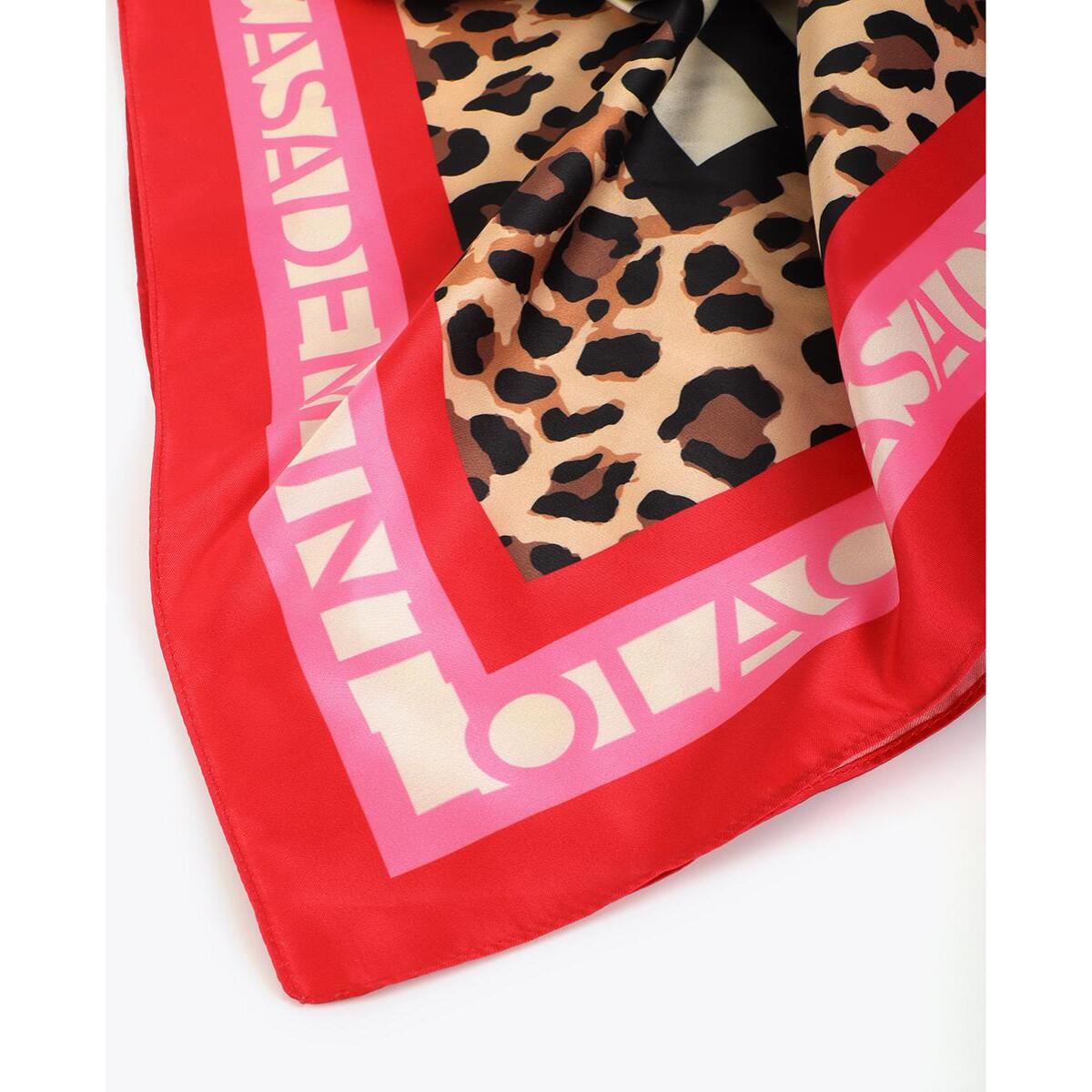 Sciarpa in raso con stampa combinata a righe e leopardo