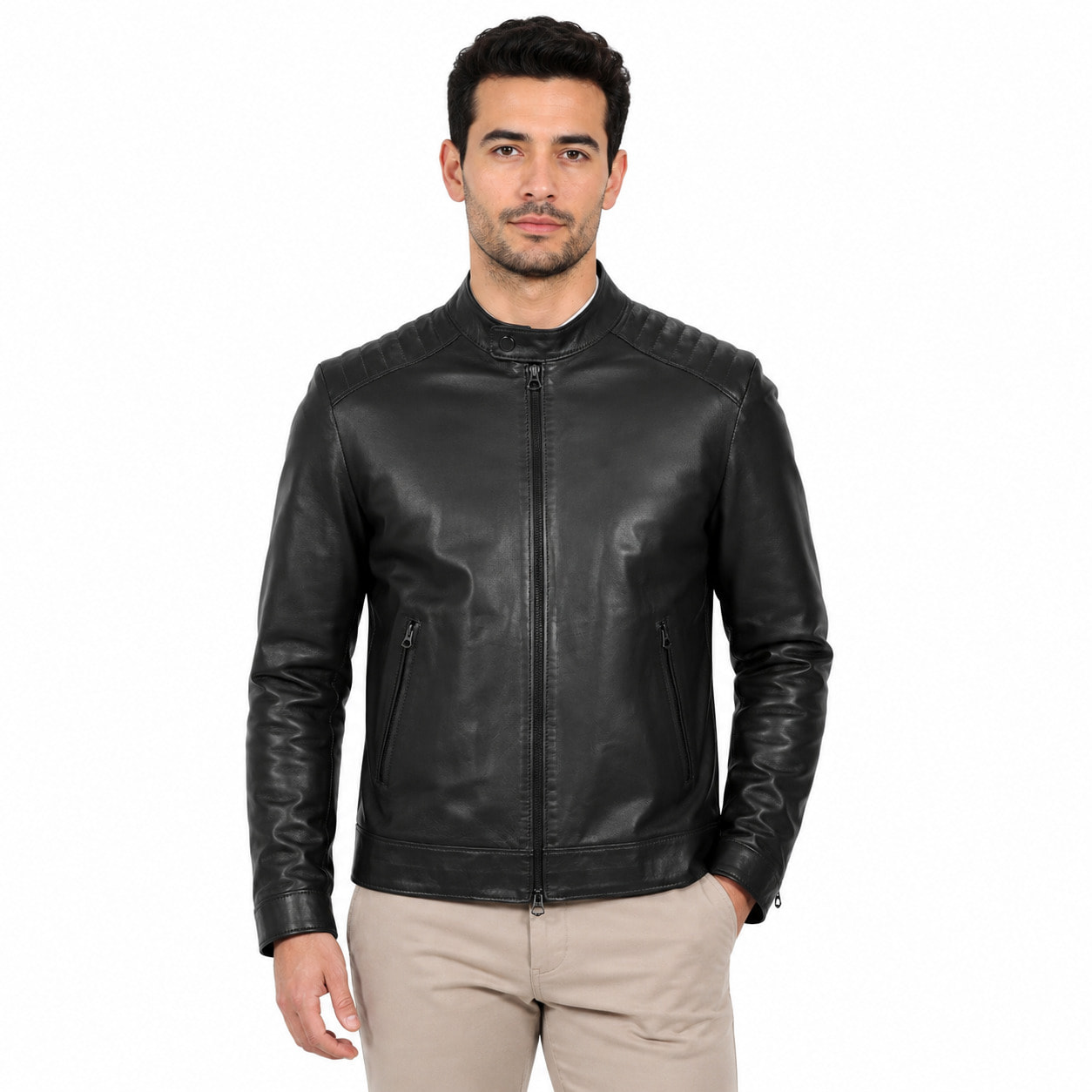 Giubbino in vera pelle di vitello Nero
