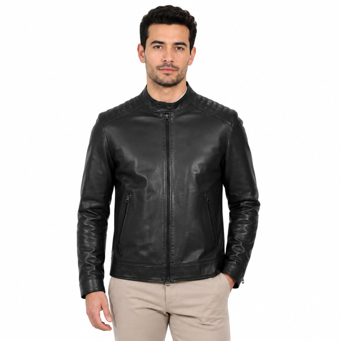 Giubbino in vera pelle di vitello Nero