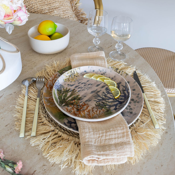 Lot de 6 assiettes plates motif aquatique en grès 26cm CORFOU