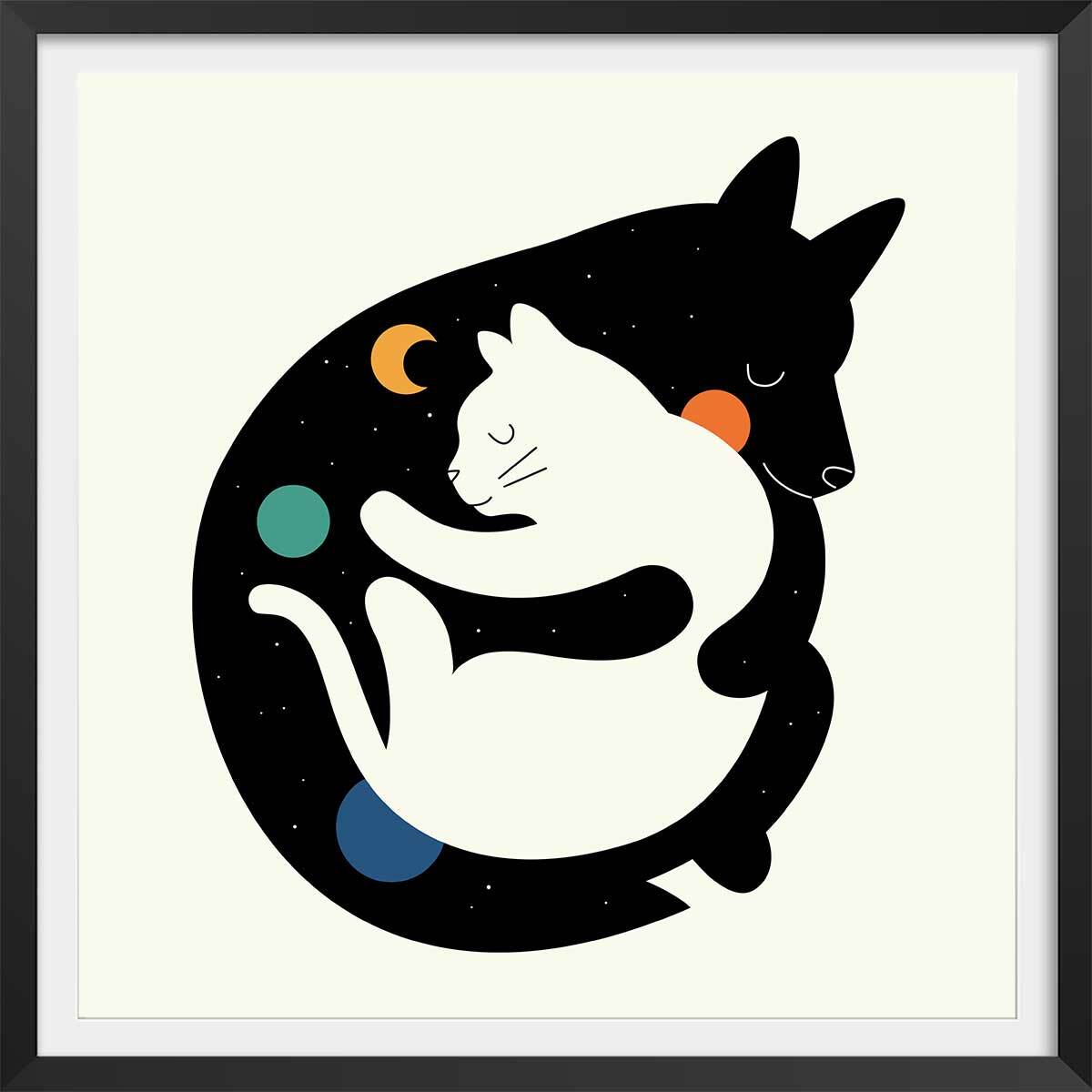 Affiche enfant hugs cats Affiche + cadre en bois - Noir