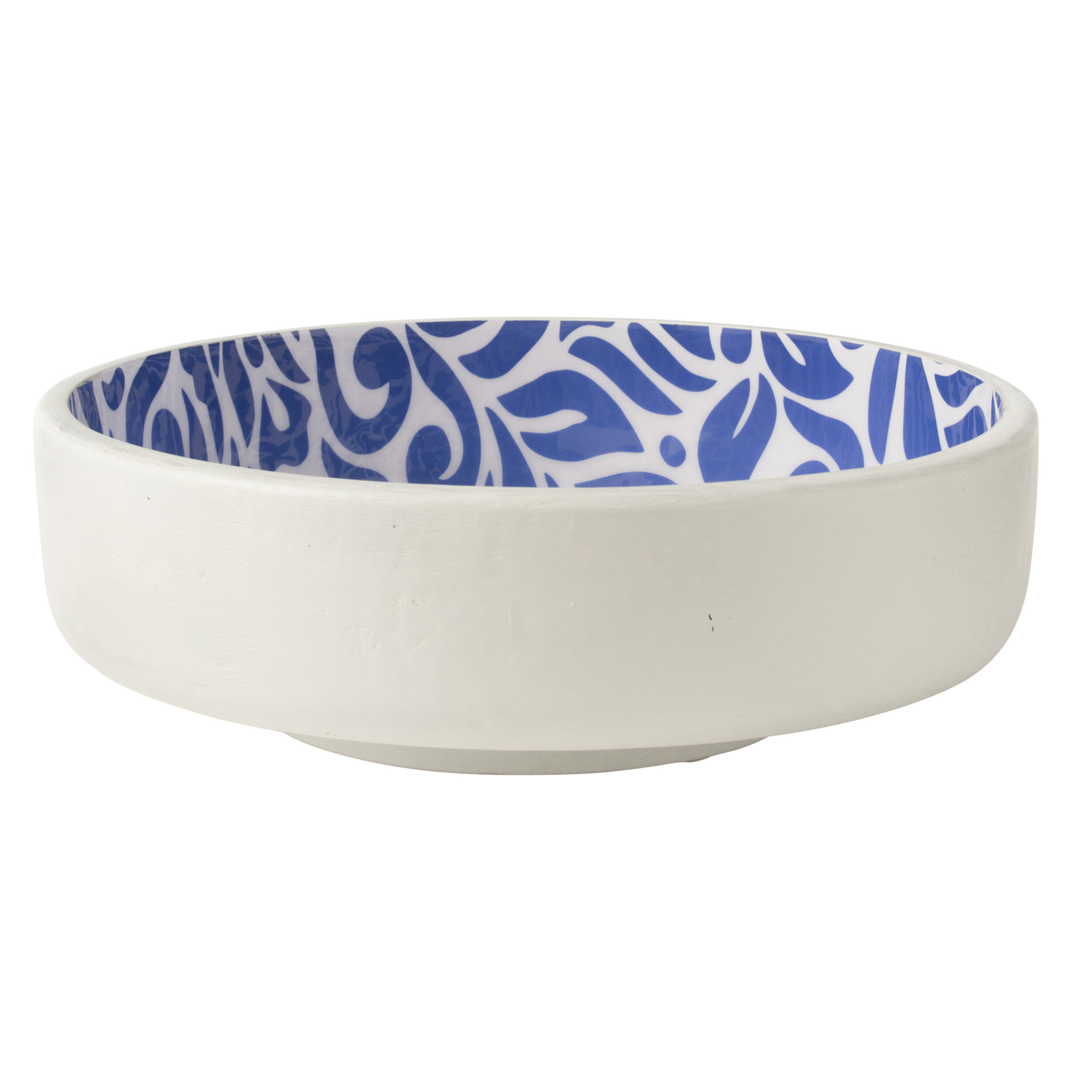 J-Line Saladier Motif Floral Bois De Manguier Bleu/Blanc