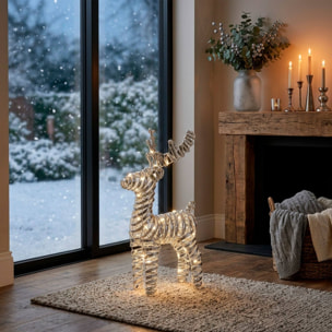 Reno navideño led plateado con 25 microled blanco cálido, con temporizador 20x7x34 cm