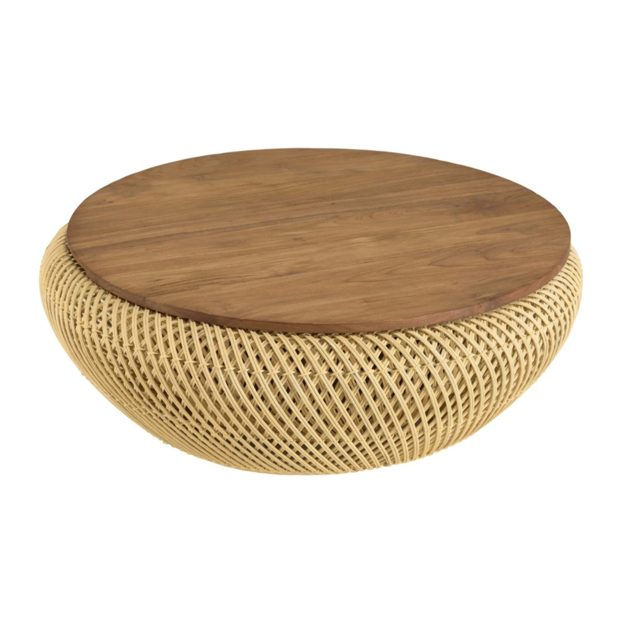SIXTINE - Table basse ronde 80x80cm en rotin beige plateau amovible