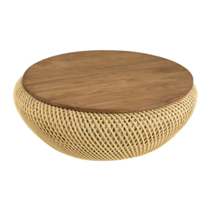 SIXTINE - Table basse ronde 80x80cm en rotin beige plateau amovible