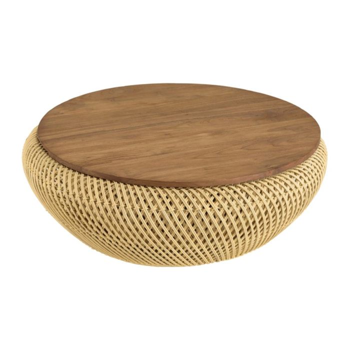 SIXTINE - Table basse ronde 80x80cm en rotin beige plateau amovible