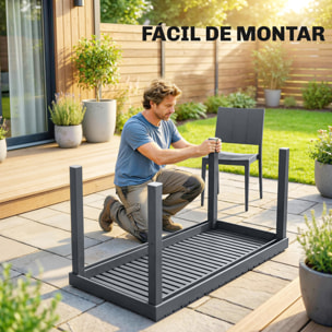 Conjunto de Mesa y Sillas Jardín de 5 Piezas, Muebles Jardín Exterior con Mesa de Tablero Ranurado, 4 Sillas Apilables, Marco Metálico para 4 Personas, para Patio, Terraza, Gris Oscuro