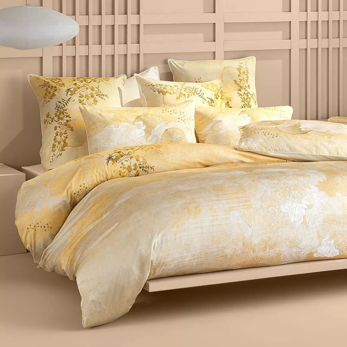 Housse de couette satin de coton imprimé jaune or Soleil d'or dore