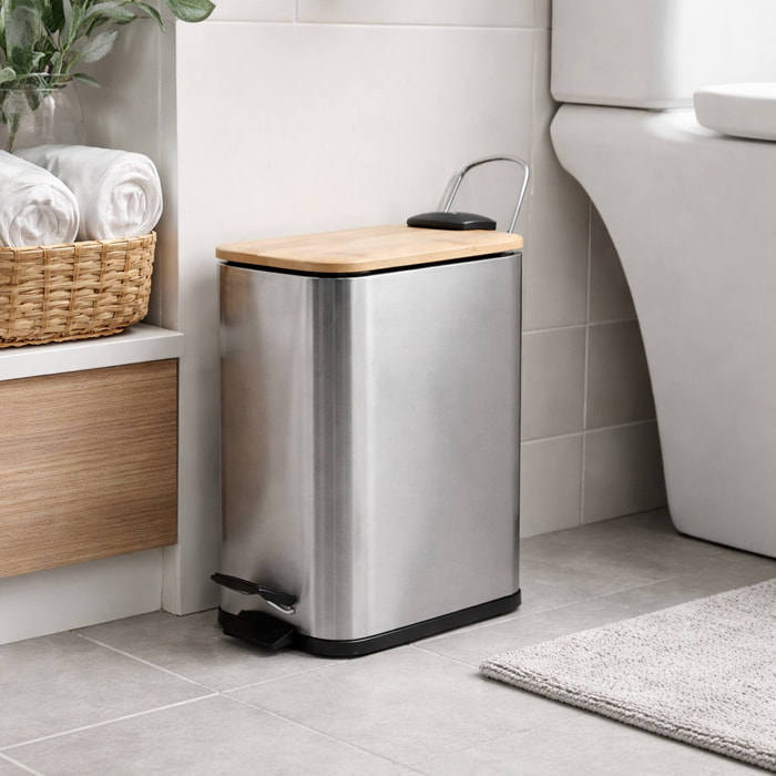 Cubo de basura con pedal ERIK de 5L en color Plateado - 14x28x29cm