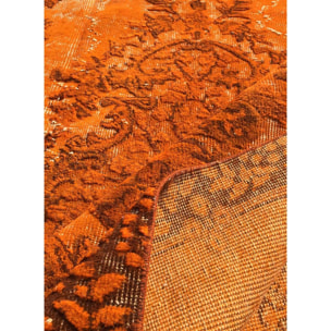 Authentique tapis Noué main en Turquie motif médaillon couleur flashy orange