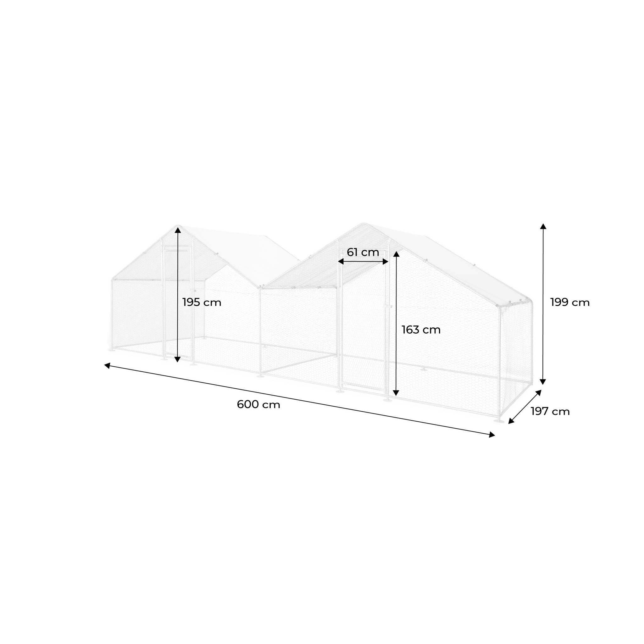 Enclos pour poulailler 2x6m² - Babette - Volière en acier galvanisé. bâche de toit imperméable et anti UV. porte avec loquet. enclos pour animaux 6x2m