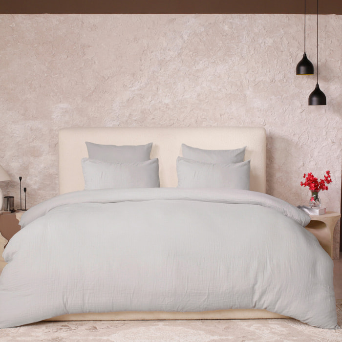 Parure housse de couette gaze de coton lavé gris glacier