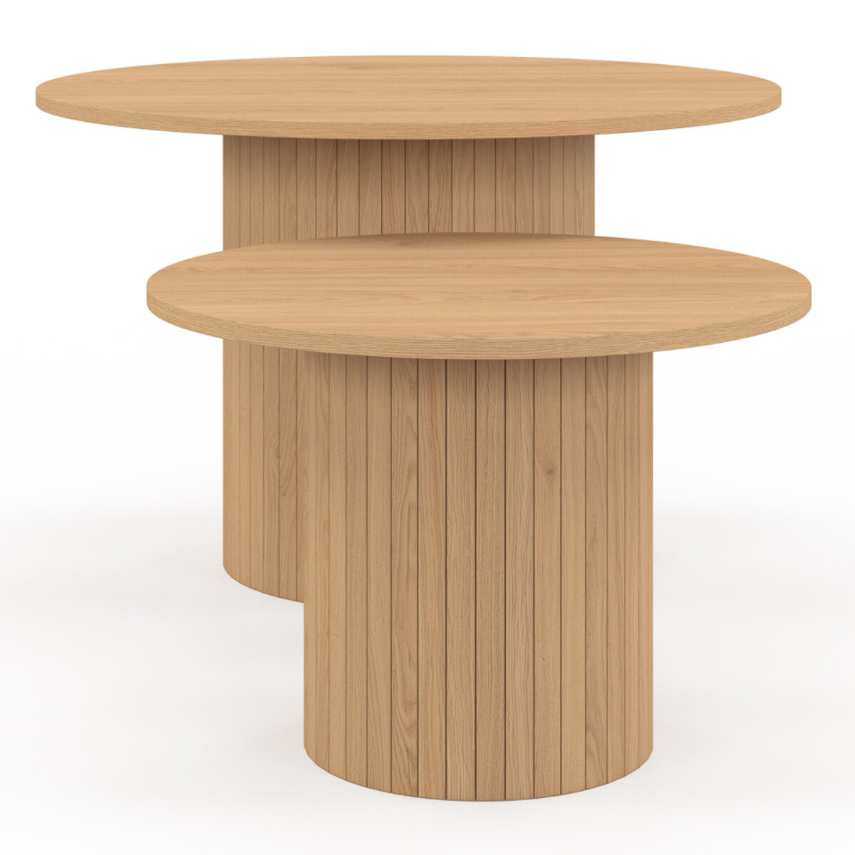 Tables basses rondes gigognes Alvar bois et pieds lattes - lot de 2