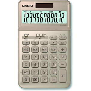 Casio Calculadora modelo JW-200SC-GDFuncion de cambio de divisa calculo de impuestos placa frontal metalica pantalla de inclinacion ajustable solar y a pilas