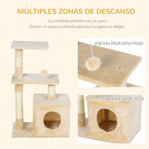 árbol Rascador para Gatos de Felpa y Sisal 50x30x80cm Beige