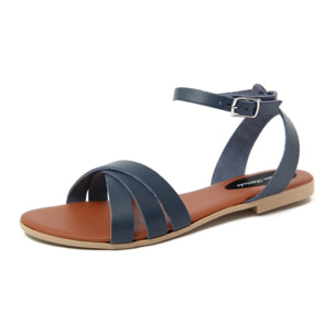 Sandali Flat Made in Italy in pelle colore Blu, Altezza tacco 1,2 cm