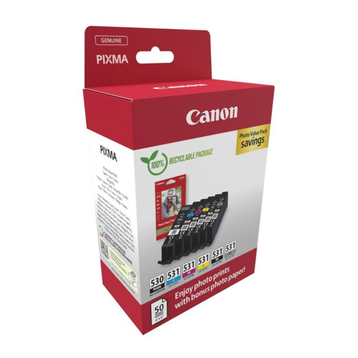Cartouche d'encre CANON Pack Multipack 6 Originales PGI/CLI-530/531 (Noir + 5 Couleurs) - 5970C004