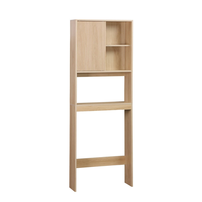 Etagère / Meuble WC Linear avec portes coulissantes. 3 espaces de rangement. naturel. 64 x 20 x 180 cm