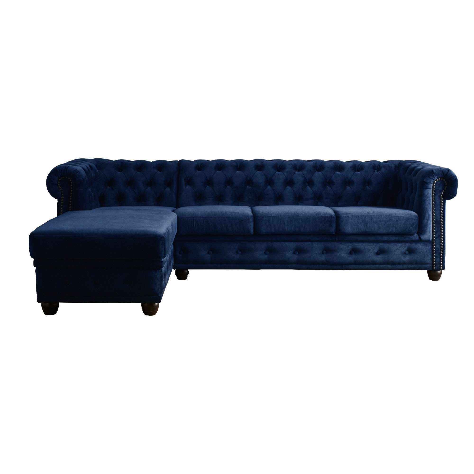 William - canapé Chesterfield d'angle gauche - 4 places - en velours - Bleu nuit