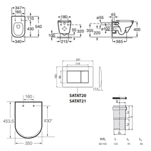Pack WC bâti-support ECO 2L Swiss Aqua Technologies + WC suspendu avec abattant SoftClose Roca + plaque blanche (STEROGAWR01-FR)