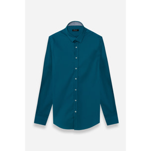 Camicia Uomo 1 Bottone Italiano Slim Popeline Stretch Unito Verde Ottanio