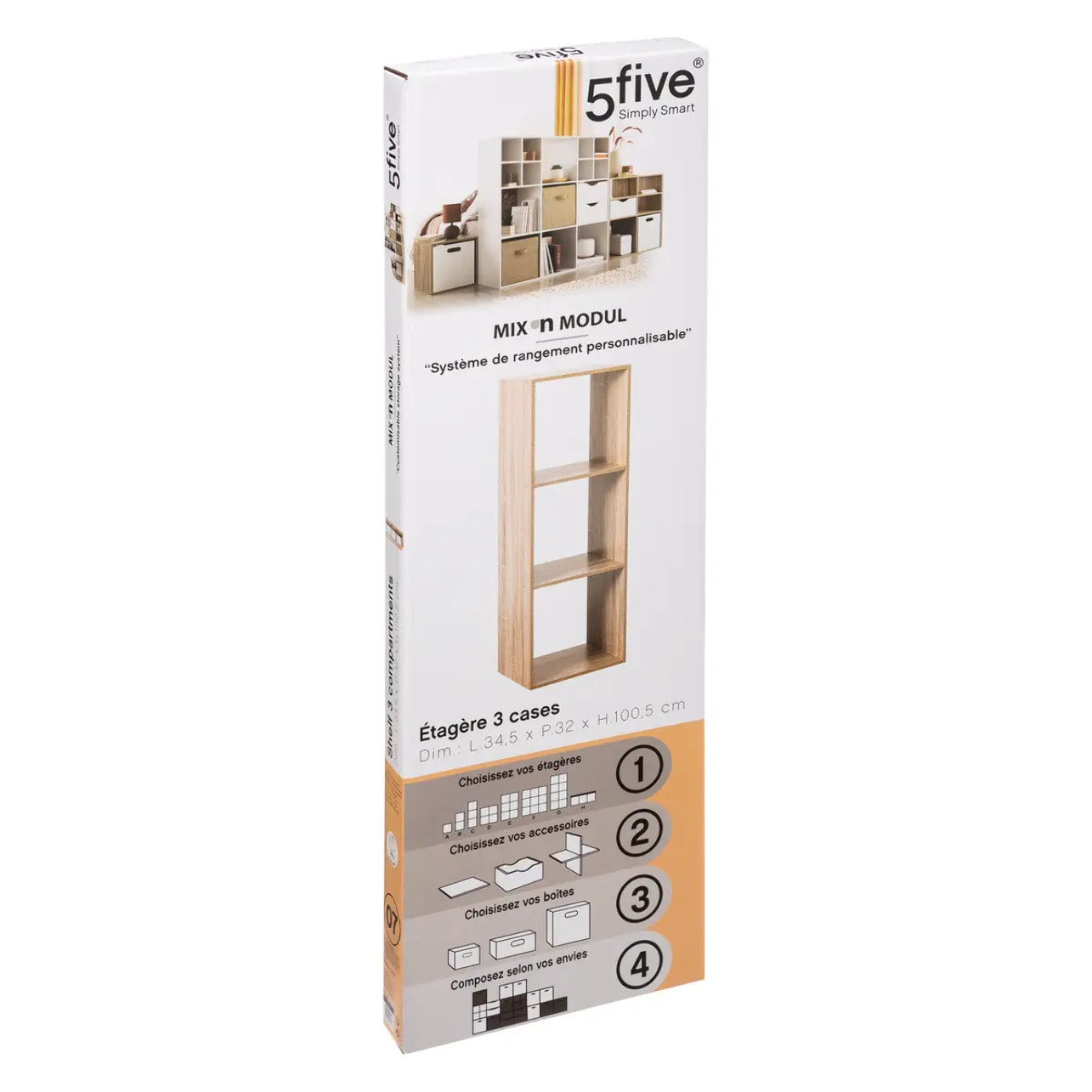 Étagère colonne 3 cases "Mix N' Modul" effet chêne naturel